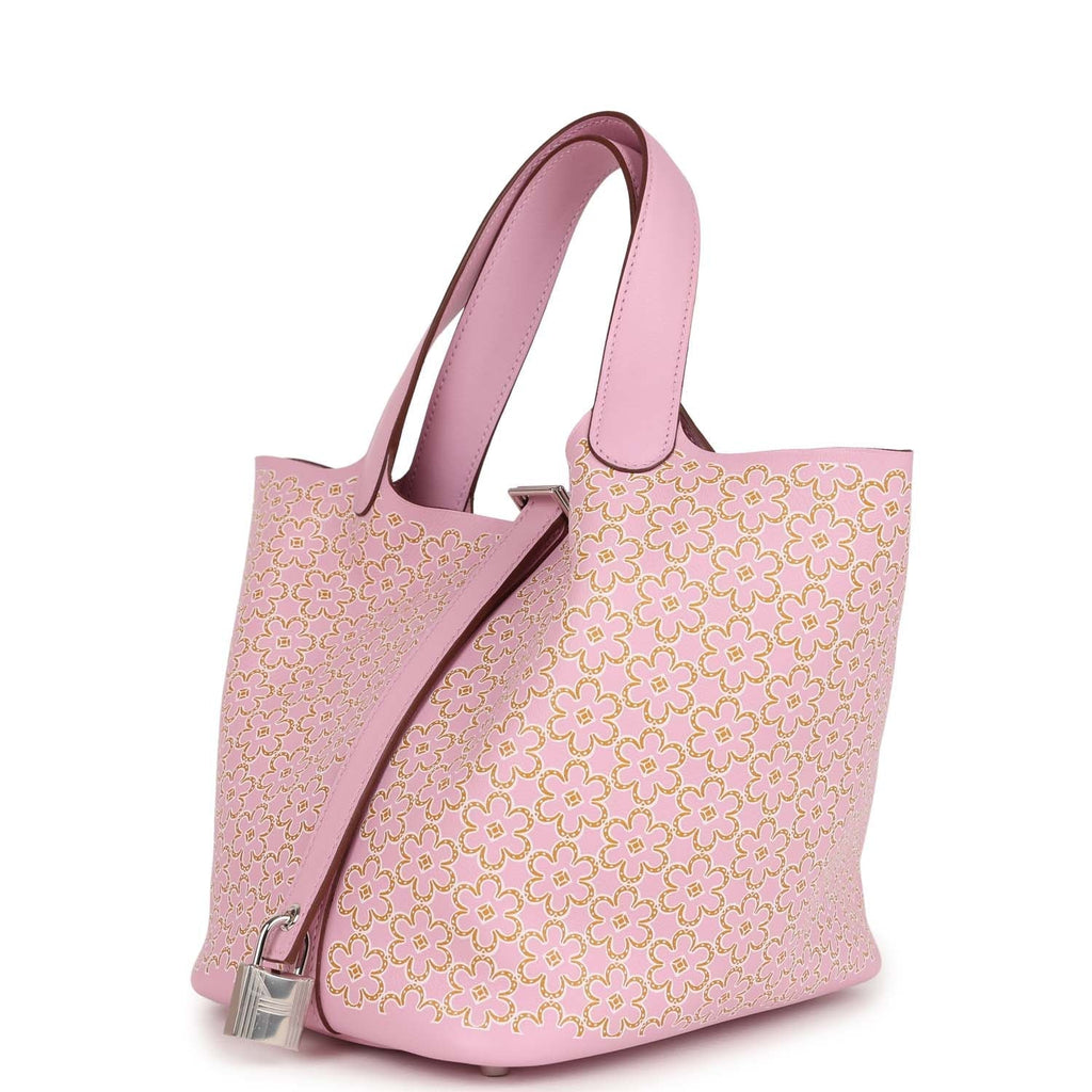 Hermes Picotin Lock 18 "Lucky Daisy" Mauve Sylvestre/Cuivre/White Swift Palladium Hardware