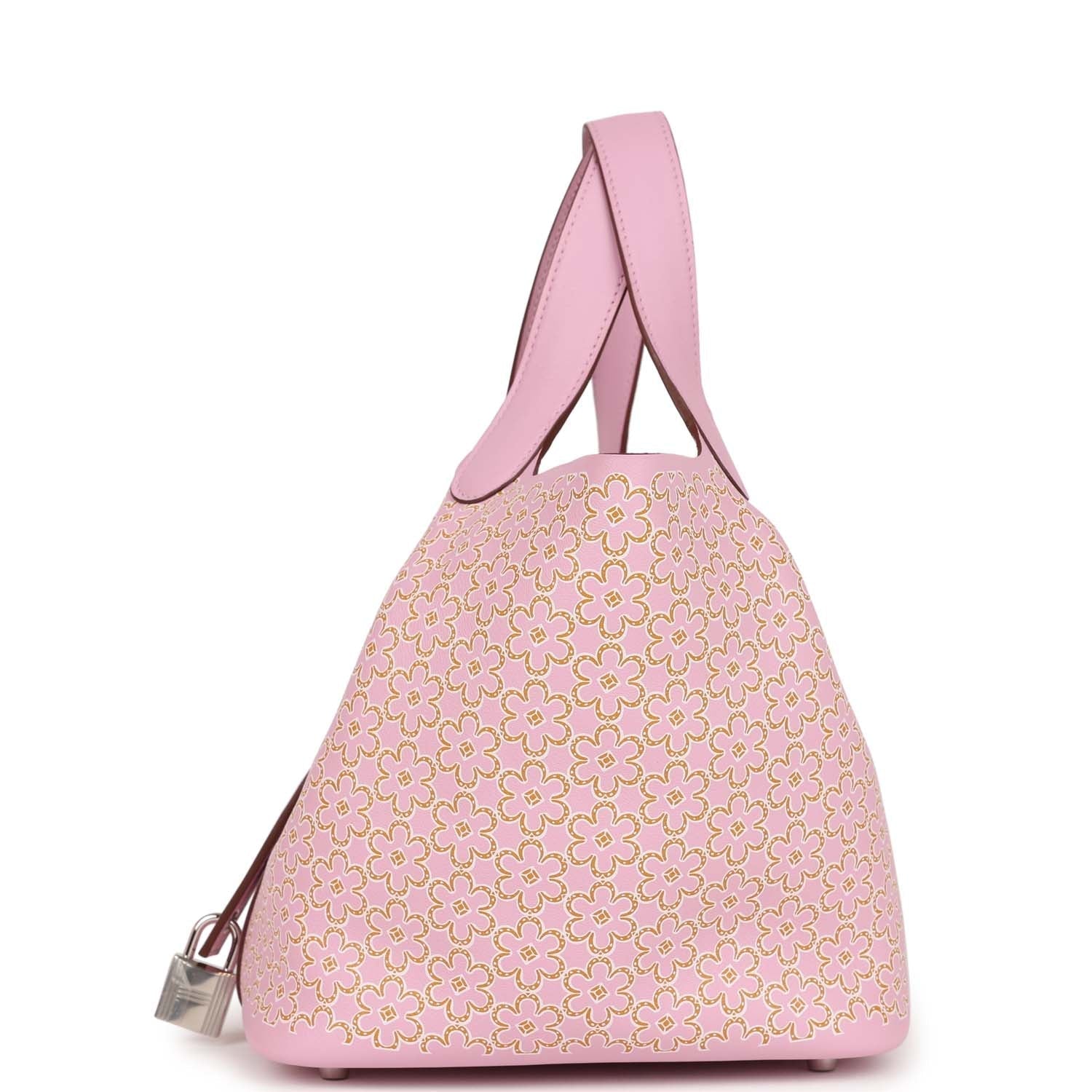 Hermes Picotin Lock 18 "Lucky Daisy" Mauve Sylvestre/Cuivre/White Swift Palladium Hardware