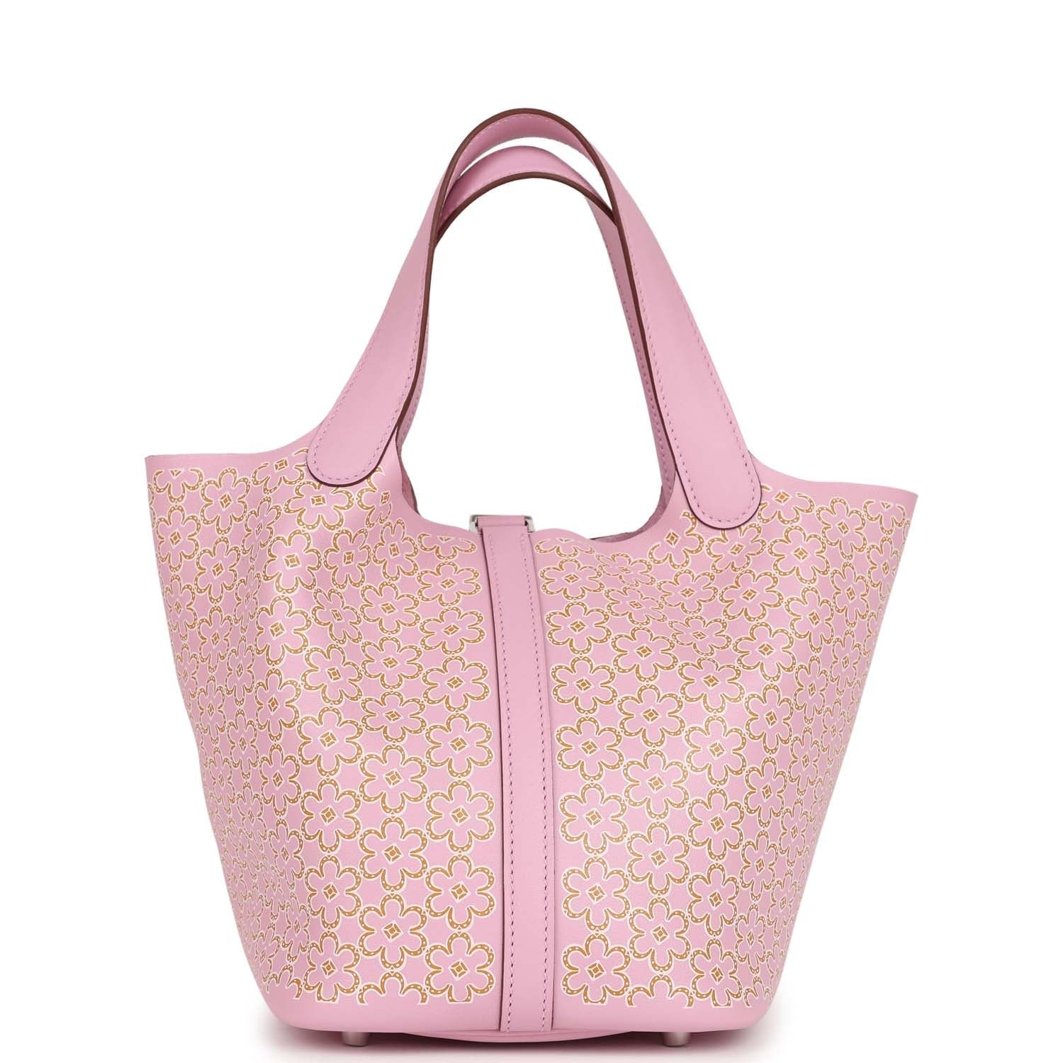 Hermes Picotin Lock 18 "Lucky Daisy" Mauve Sylvestre/Cuivre/White Swift Palladium Hardware