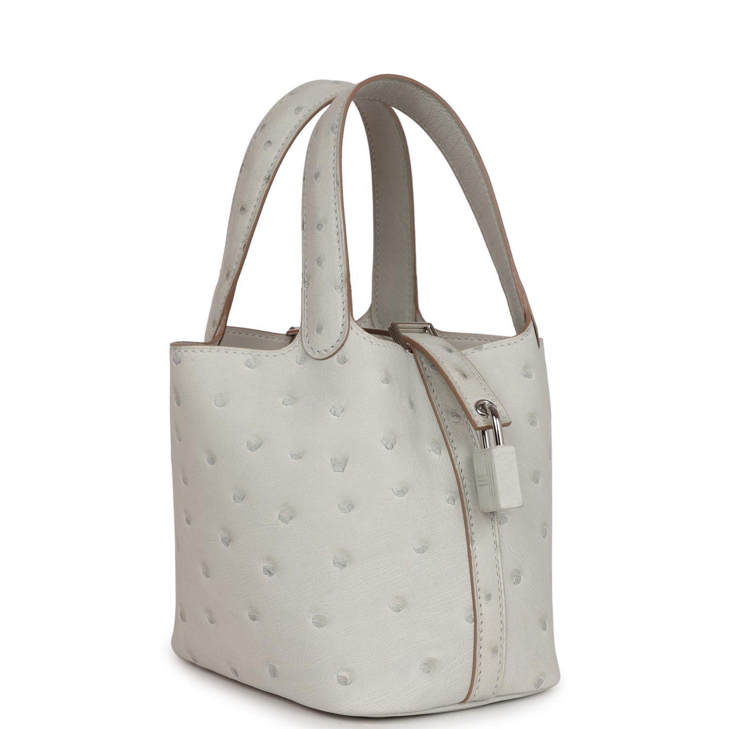 Hermes Micro Picotin 14 Gris Perle Ostrich Palladium Hardware