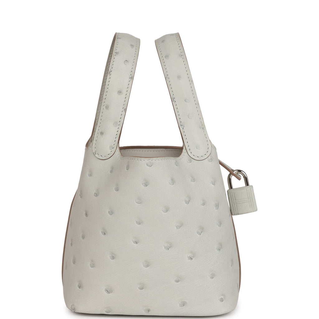 Hermes Micro Picotin 14 Gris Perle Ostrich Palladium Hardware