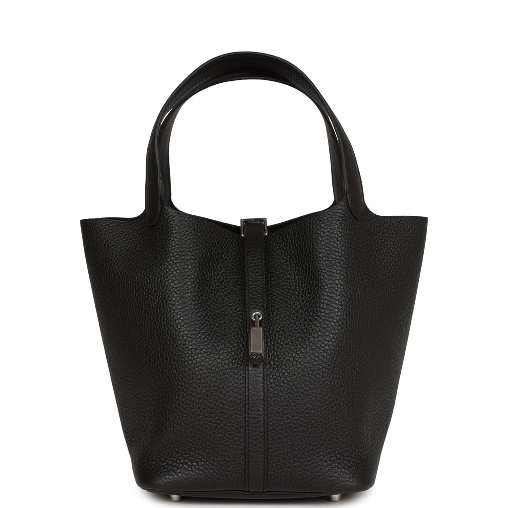 Hermes Black Clemence Picotin Lock 22cm Palladium Hardware