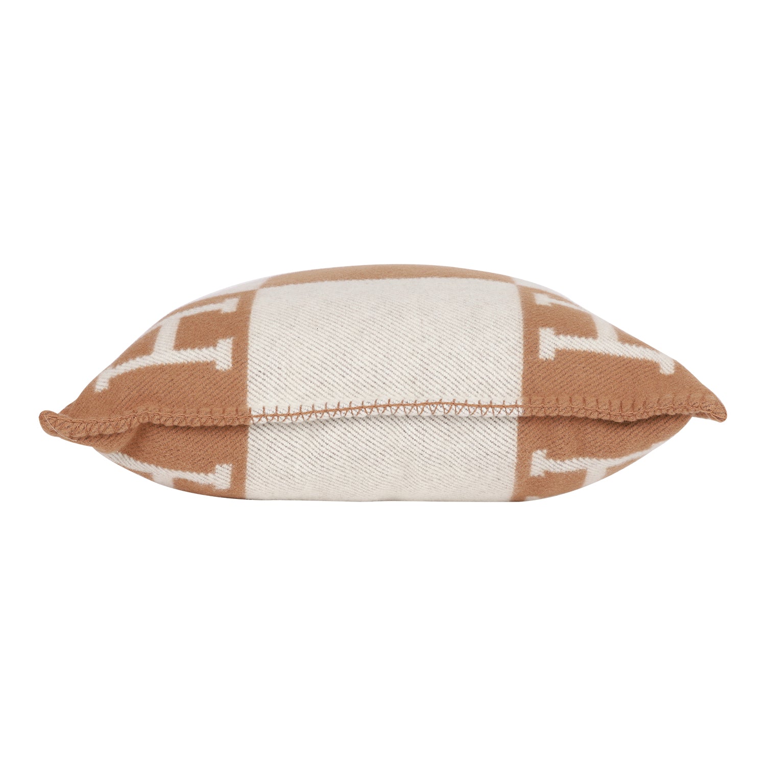 Hermes "Avalon" Ecru and Camel Signature H Cushion PM