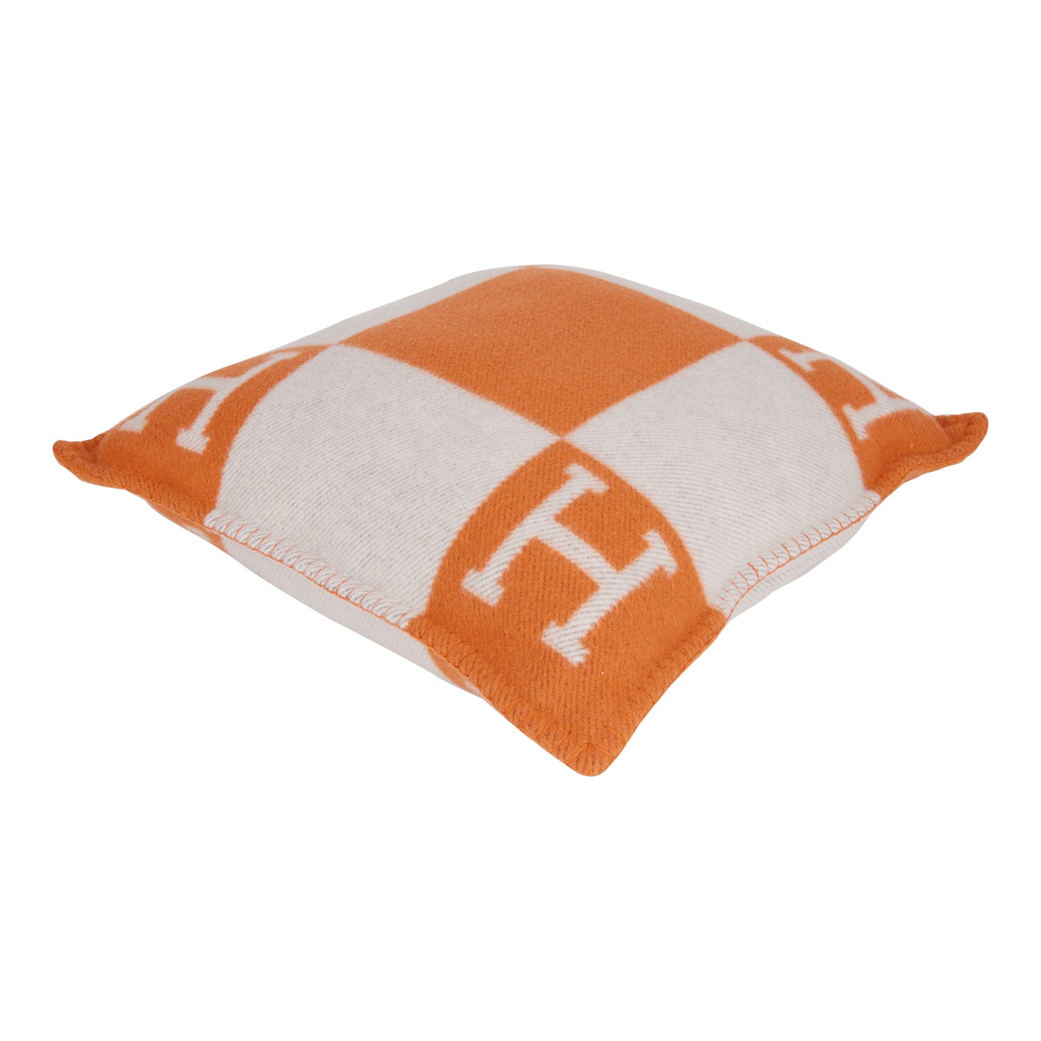 Hermes "Avalon" Ecru and Potiron Signature H Cushion Single