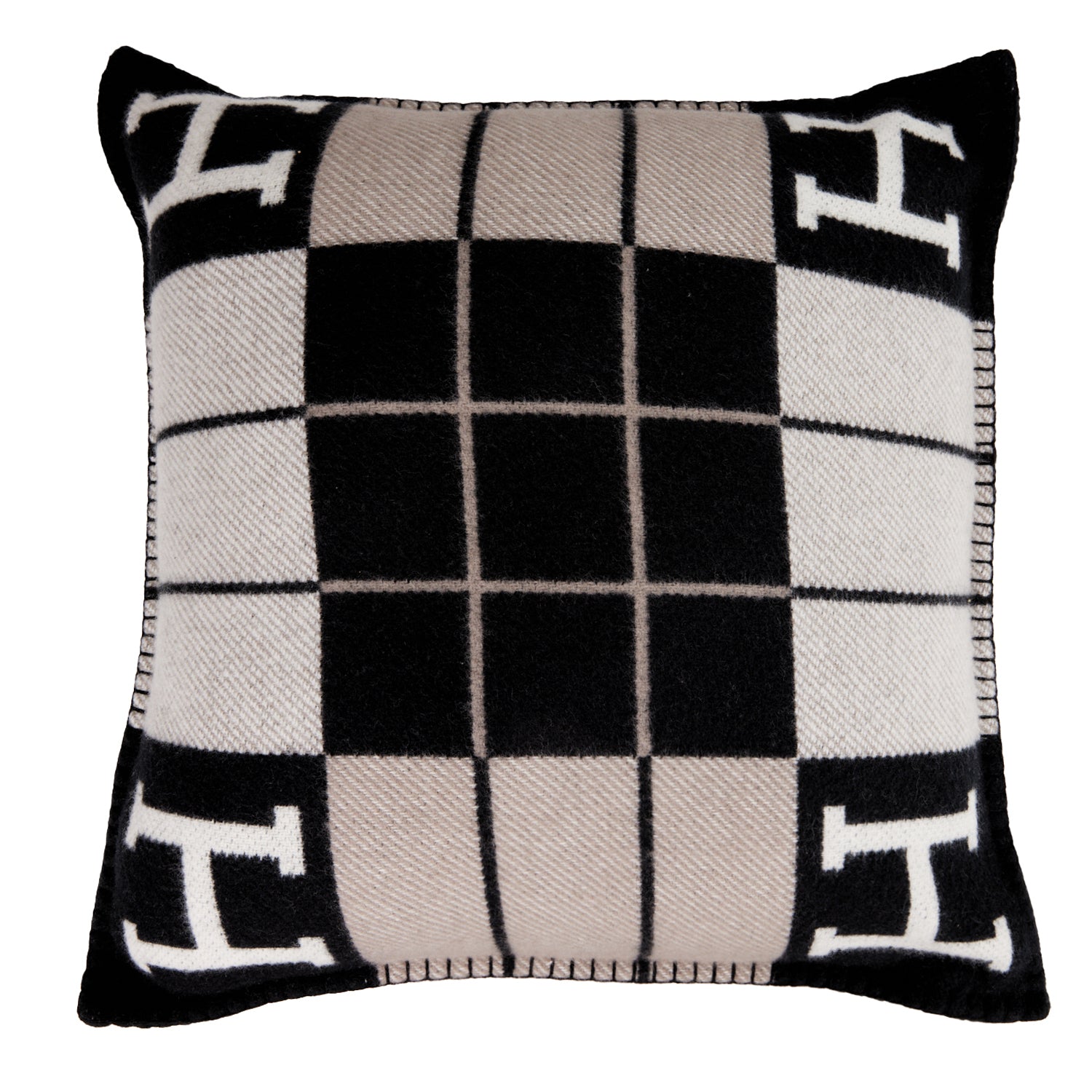 Hermes "Avalon III" Gris and Black Signature H Cushion PM Set of Two
