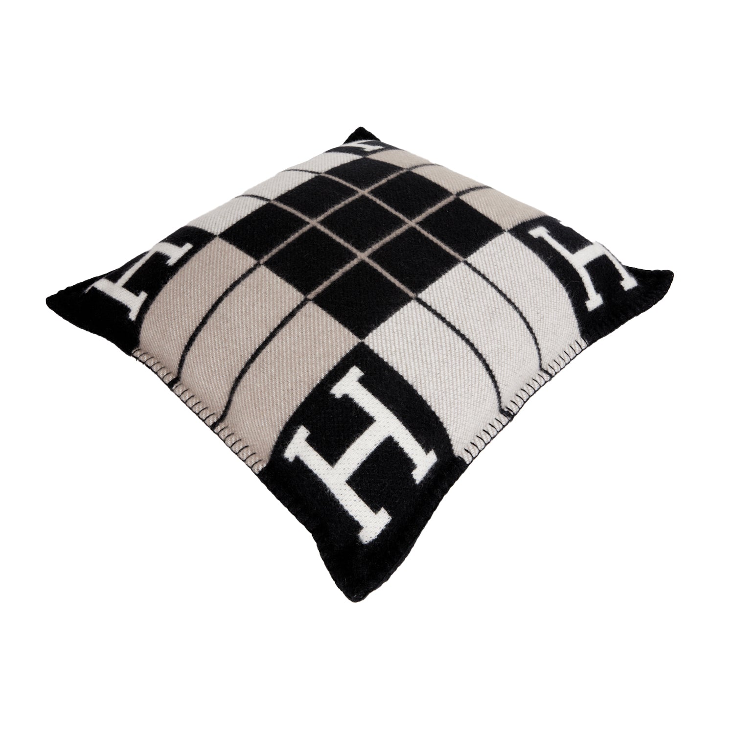 Hermes "Avalon III" Gris and Black Signature H Cushion PM Set of Two