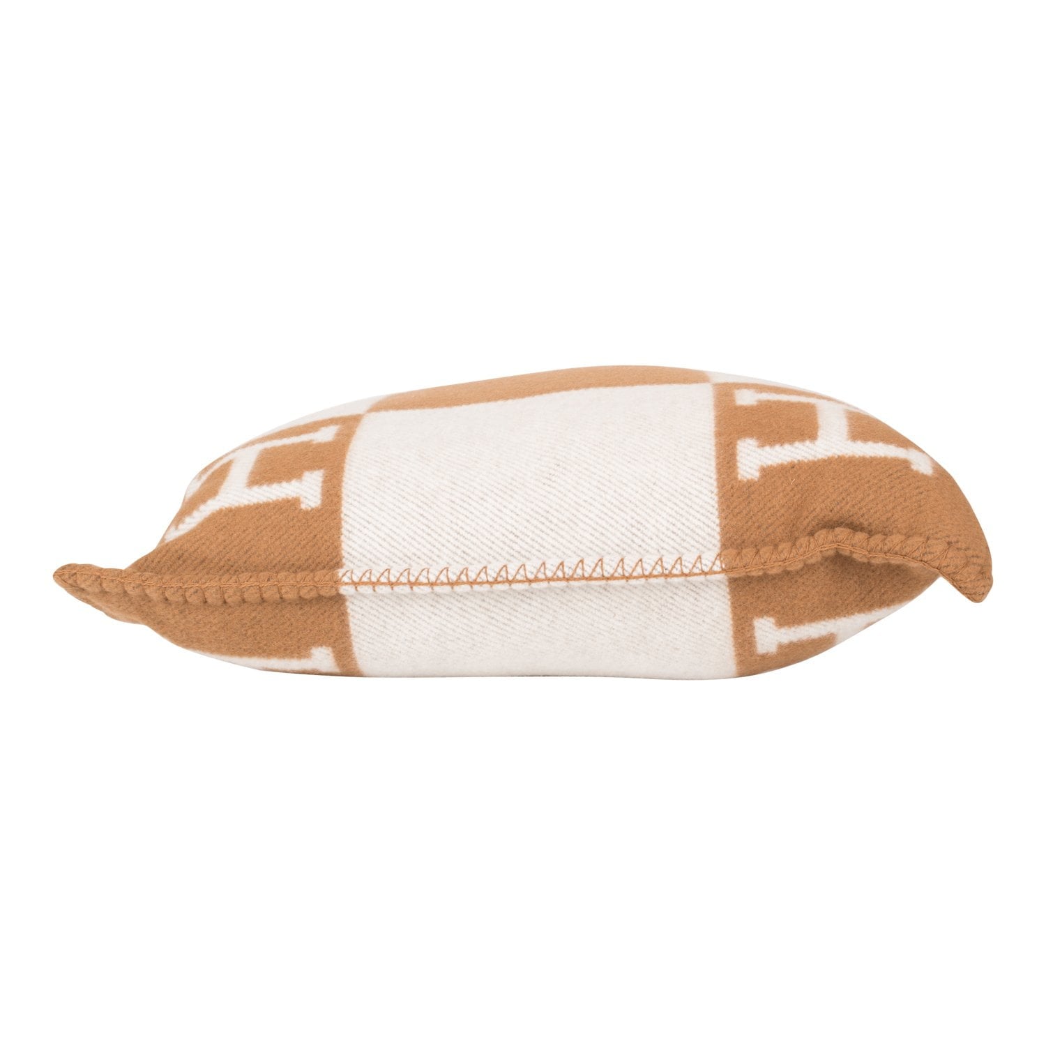 Hermes "Avalon" Ecru and Camel Signature H Cushion PM Set of Two
