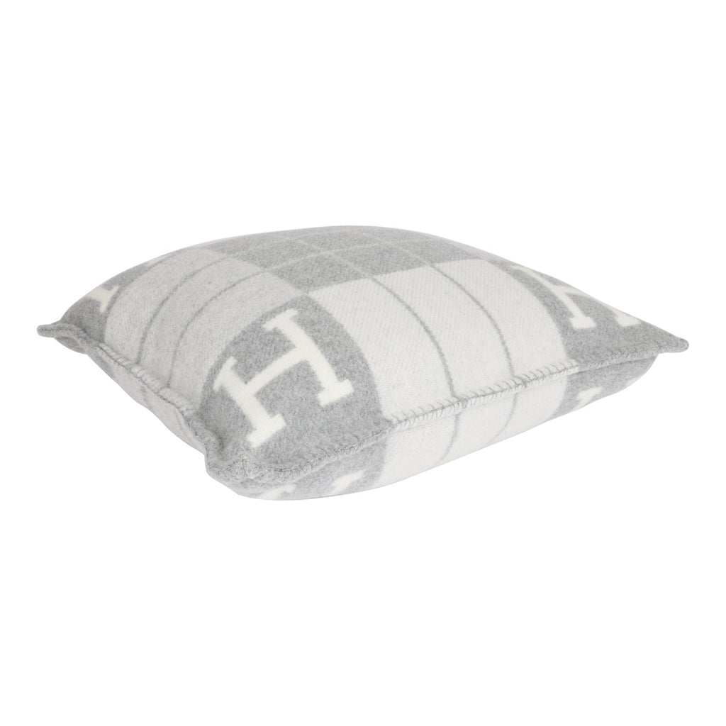 Hermes "Avalon III" Ecru and Gris Clair Signature H Cushion PM Set of Two