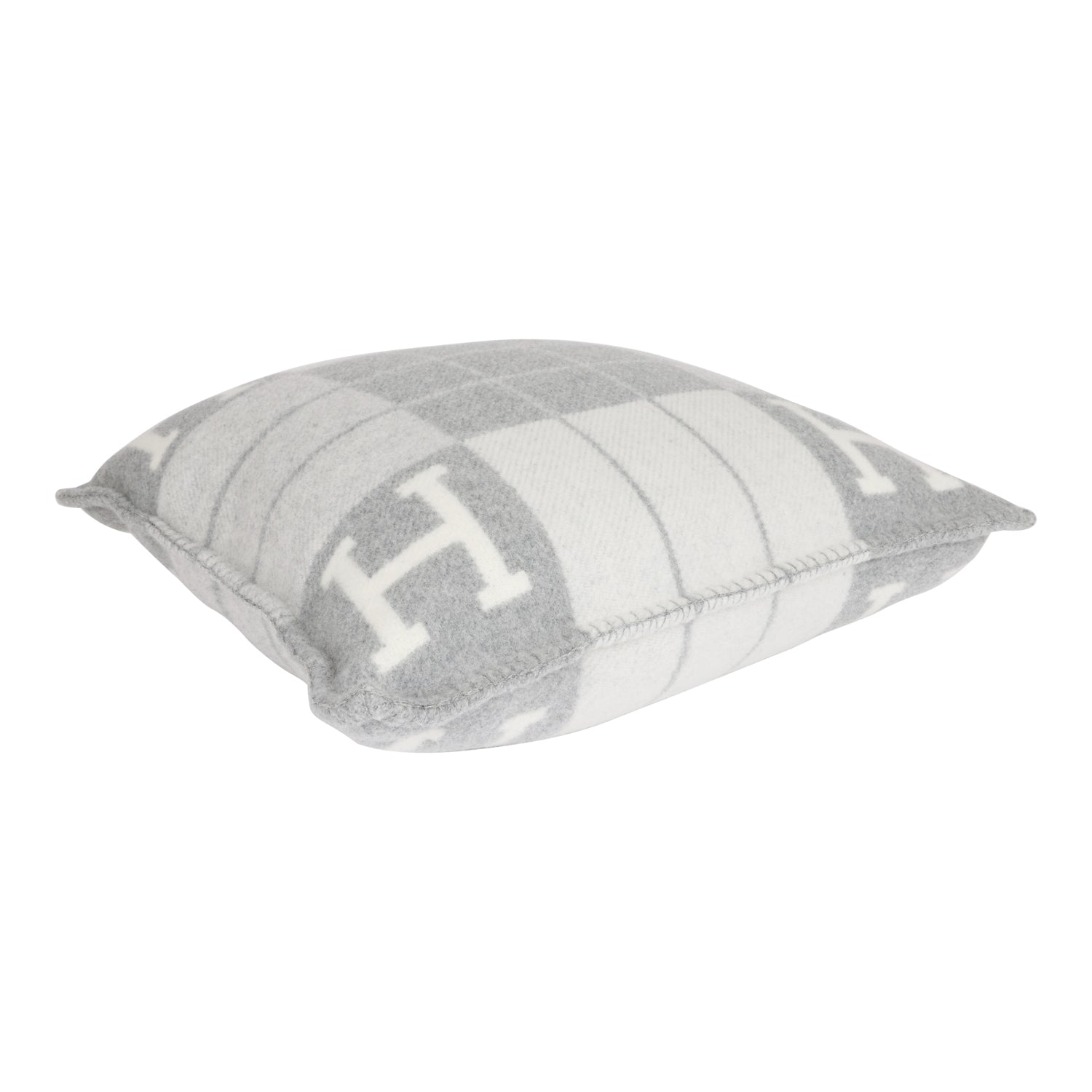 Hermes "Avalon III" Ecru and Gris Clair Signature H Cushion PM Set of Two