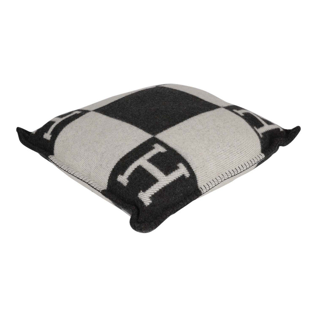 Hermes "Avalon" Ecru and Gris Fonce Signature H Cushion PM Single