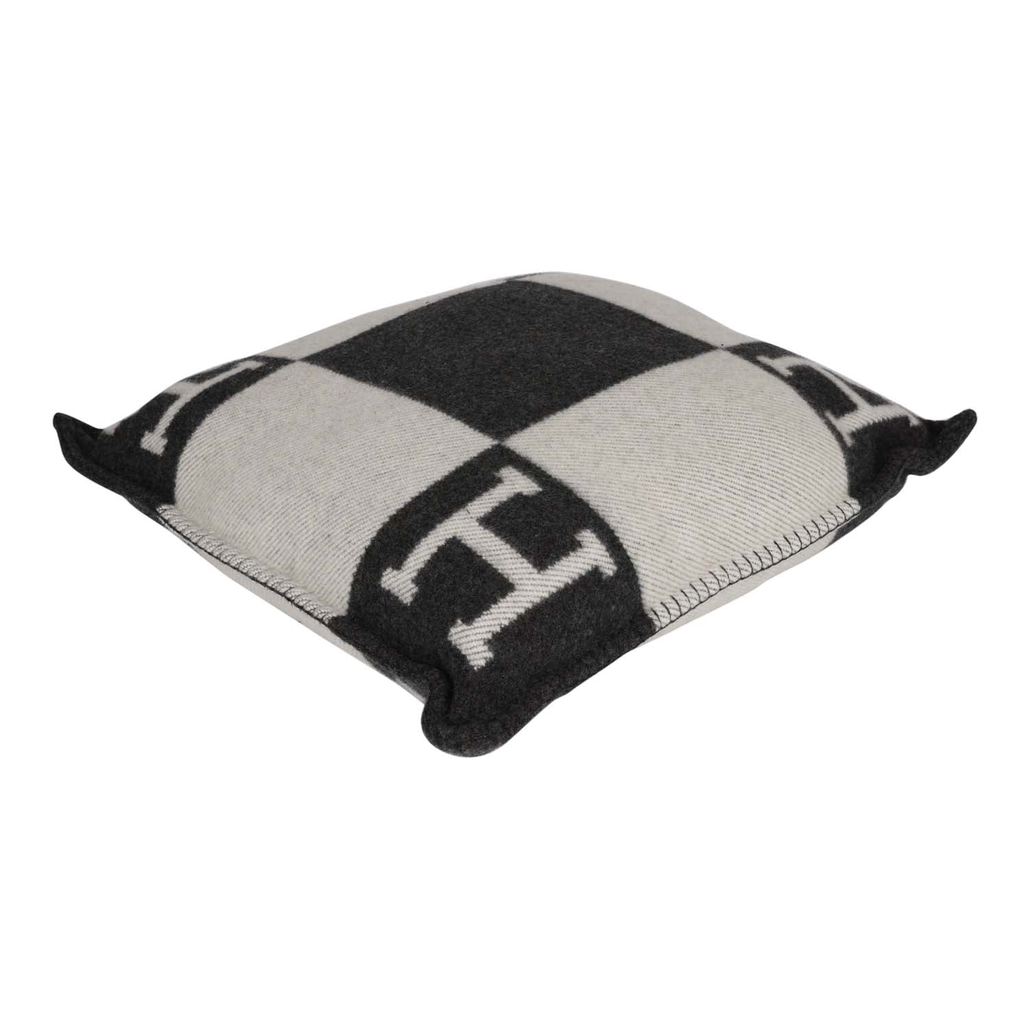 Hermes "Avalon" Ecru and Gris Fonce Signature H Cushion PM Single