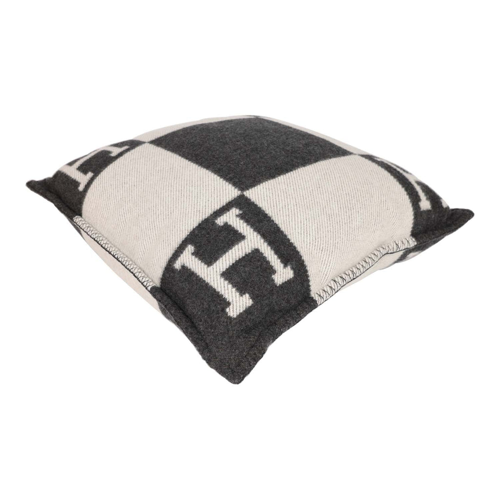 Hermes "Avalon" Ecru and Gris Fonce Signature H Cushion PM Single