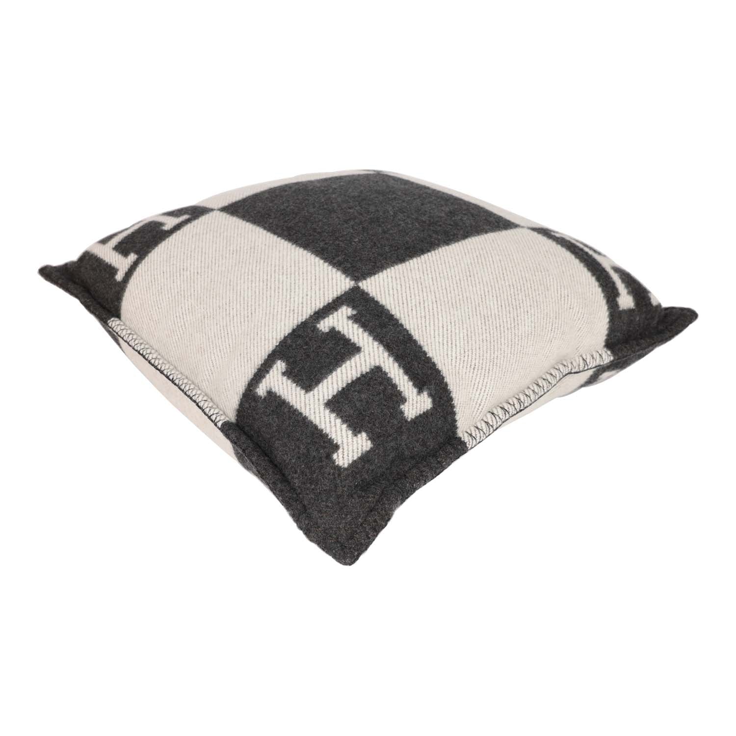 Hermes "Avalon" Ecru and Gris Fonce Signature H Cushion PM Single