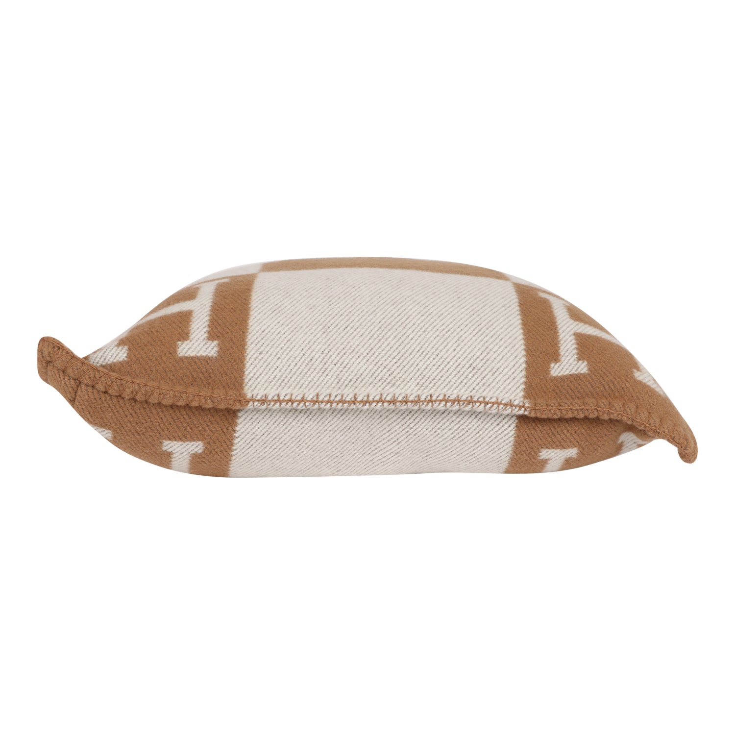 Hermes "Avalon" Ecru and Camel Signature H Cushion PM