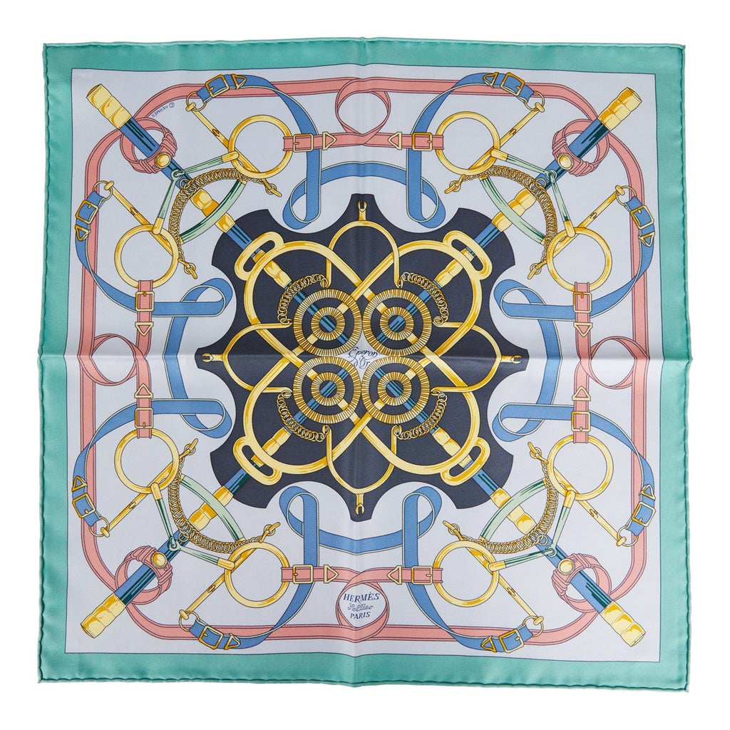 Hermes "Gavroche" Vert Amande Silk Pocket Square Scarf 45cm