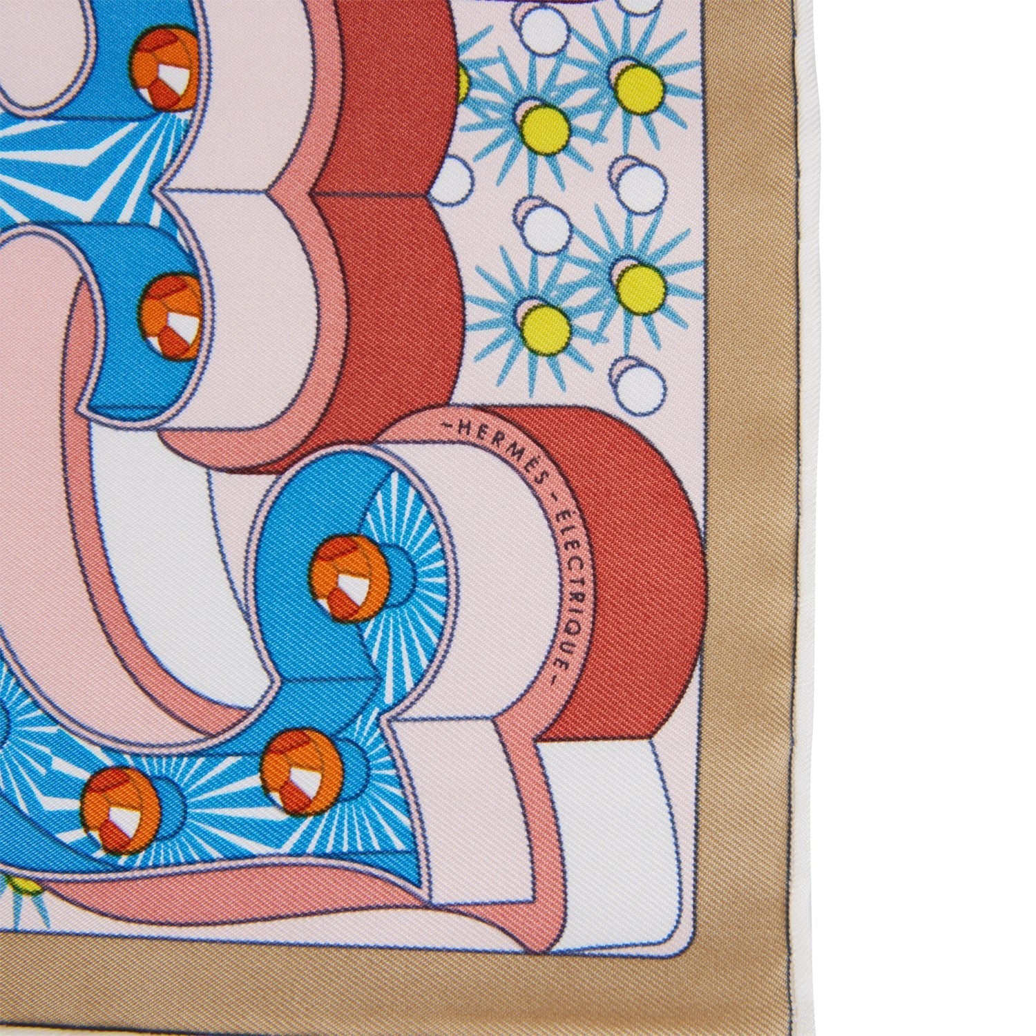 Hermes "Gavroche Electrique" Beige Silk Pocket Square Scarf 45cm Pair