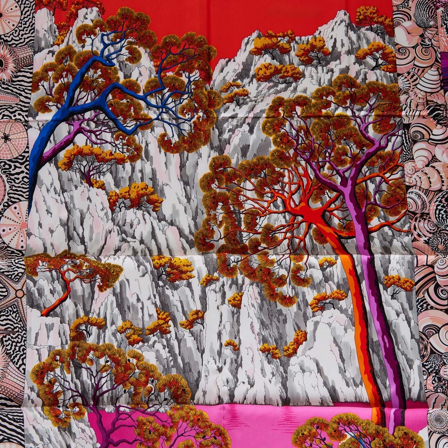 Hermes "Sieste au Paradis" Fuchsia Silk Scarf 90cm