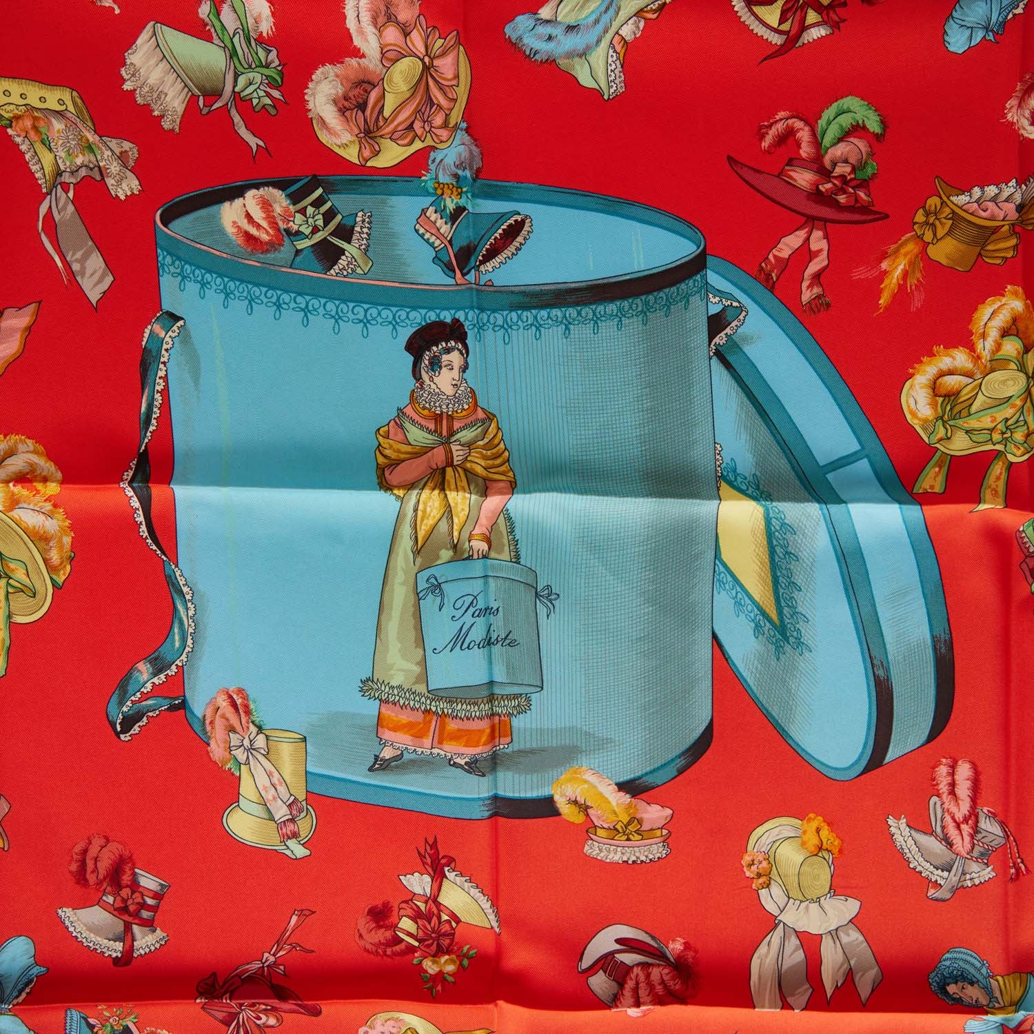 Pre-owned Hermes Vintage "Paris Modiste" Orange Silk Scarf 90cm