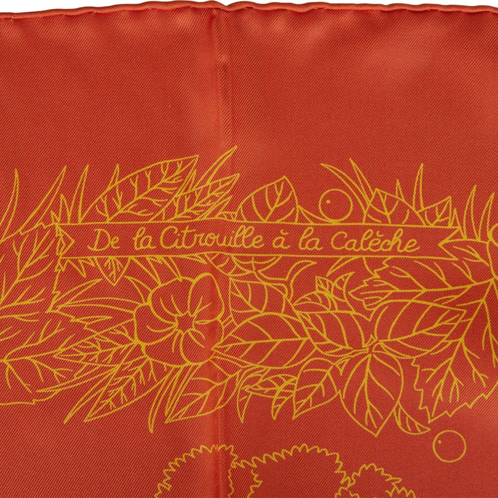 Hermes "De La Citrouille A La Caleche" Orange Silk Shawl Scarf 90cm
