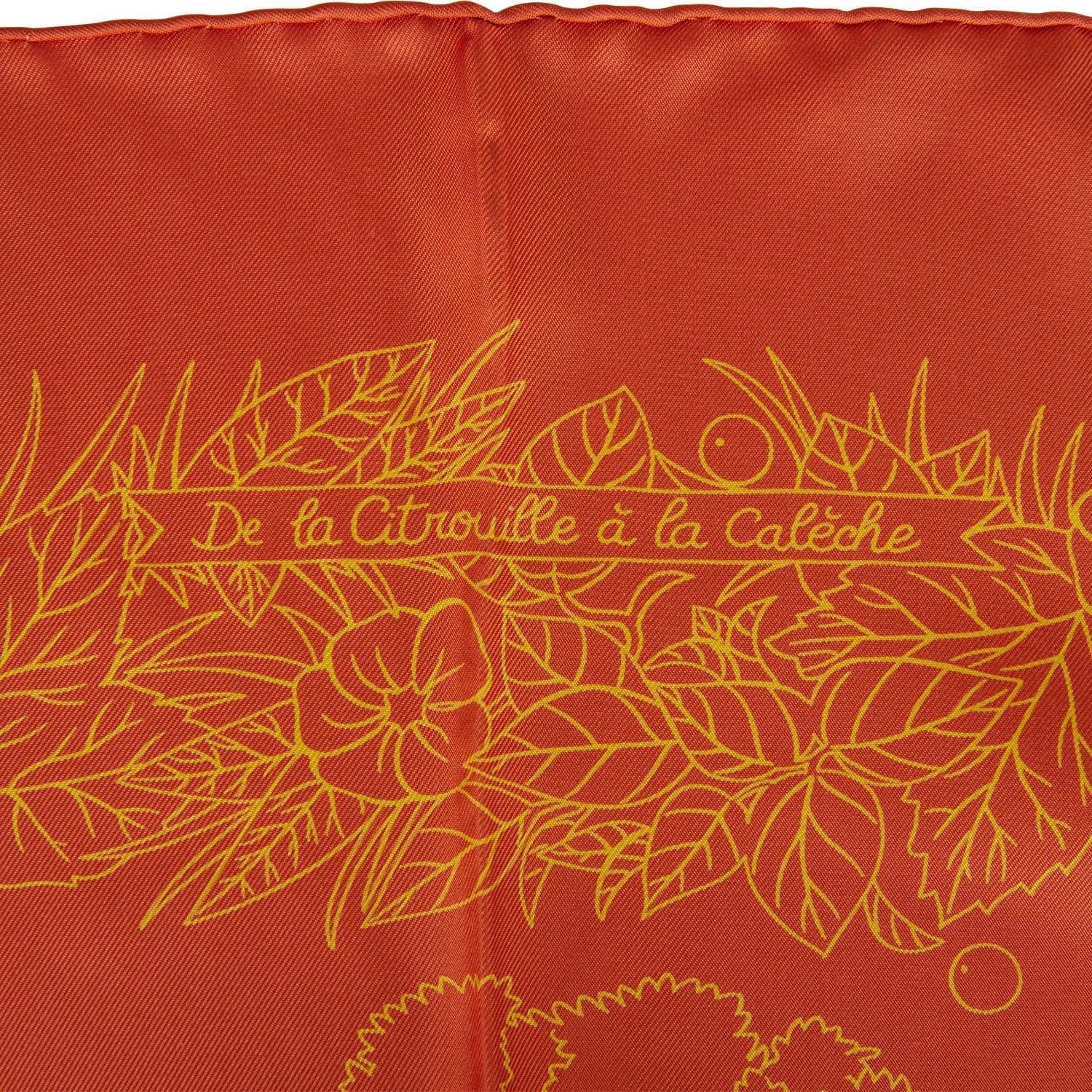Hermes "De La Citrouille A La Caleche" Orange Silk Shawl Scarf 90cm