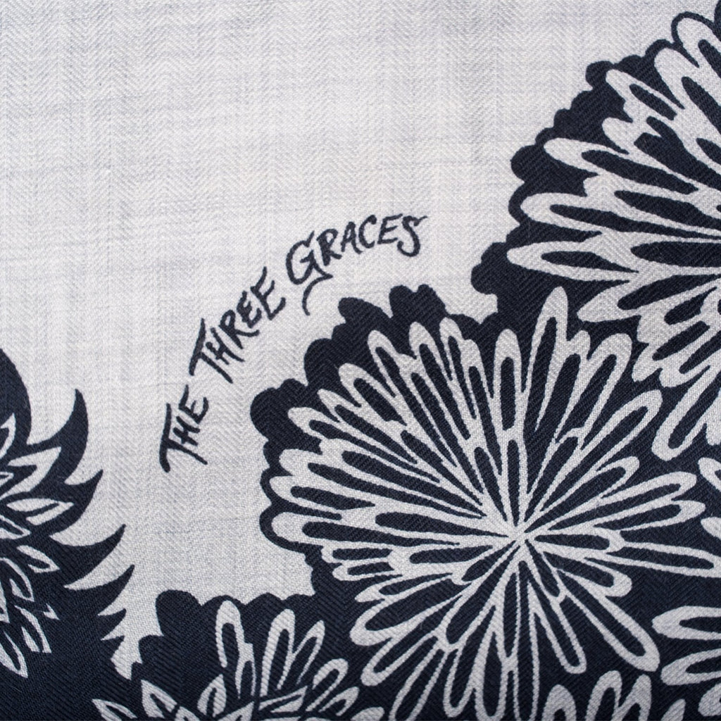 Hermes "The Three Graces" Gris Chine Cashmere and Silk Shawl 140cm