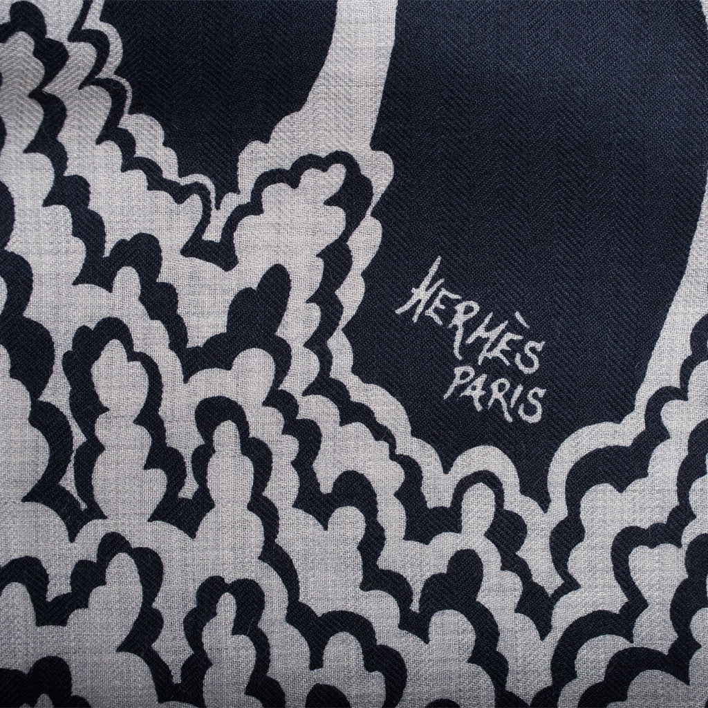 Hermes "The Three Graces" Gris Chine Cashmere and Silk Shawl 140cm
