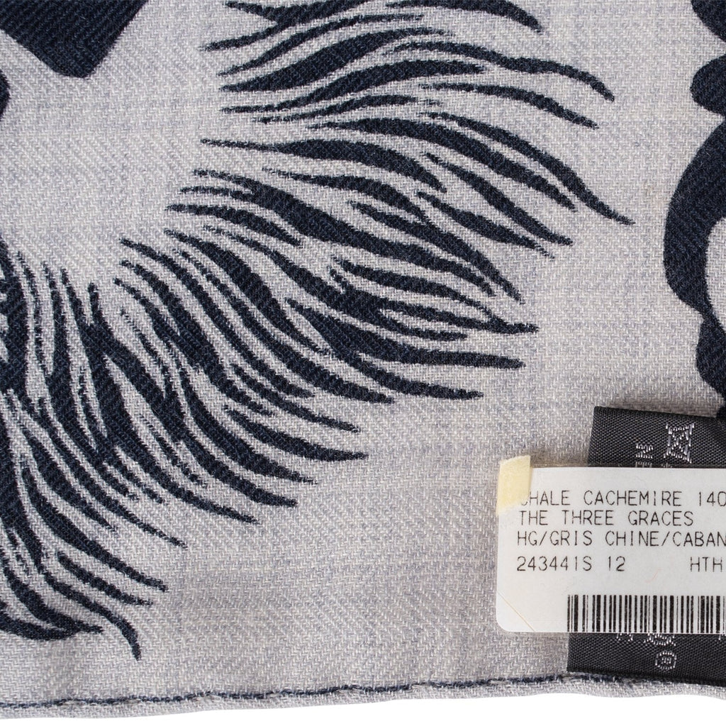 Hermes "The Three Graces" Gris Chine Cashmere and Silk Shawl 140cm