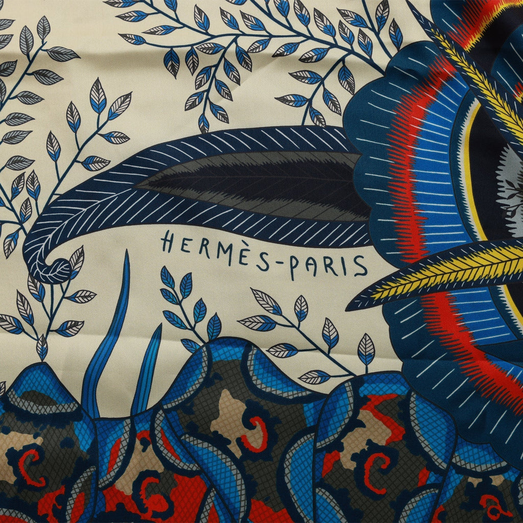 Hermes "Flowers of South Africa" Blue Giant Silk Shawl Scarf 140cm
