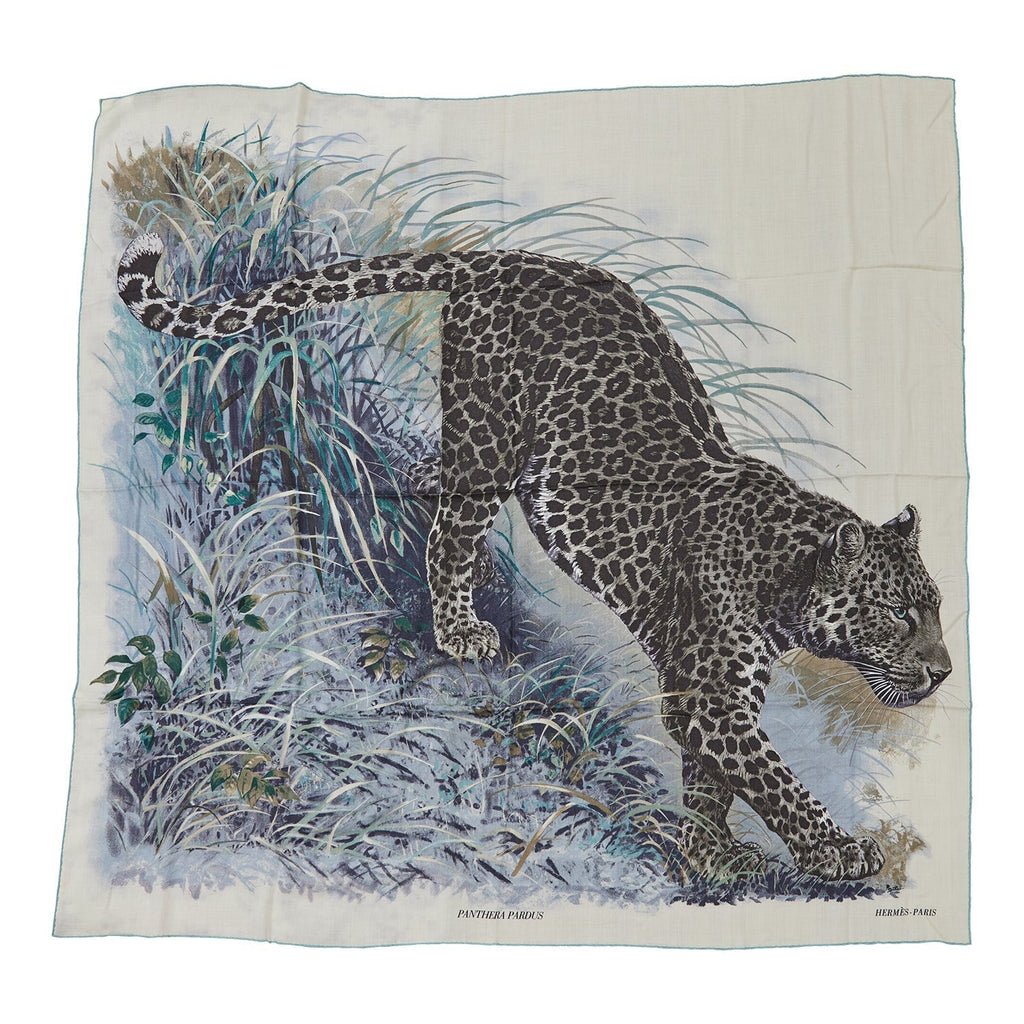Hermes "Panthera Pardus" White Cashmere Shawl 140cm