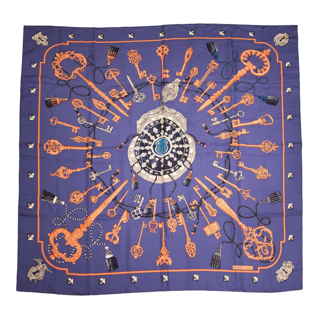 Hermes "Les Cles" Purple Giant Silk Shawl Scarf 140cm