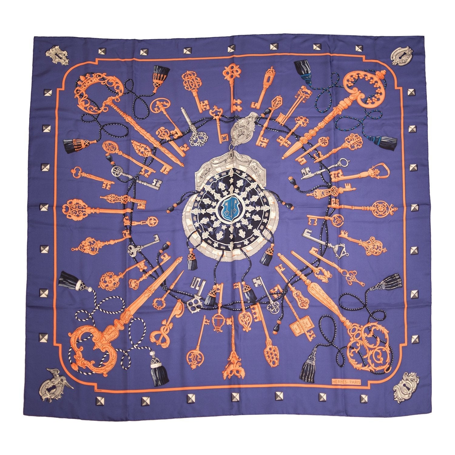 Hermes "Les Cles" Purple Giant Silk Shawl Scarf 140cm