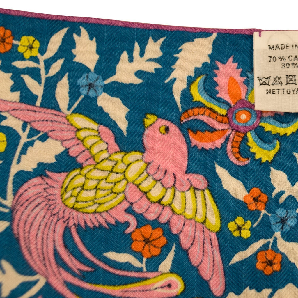 Hermes "Jardins de Soie" Blue Cashmere and Silk Shawl Scarf 140cm