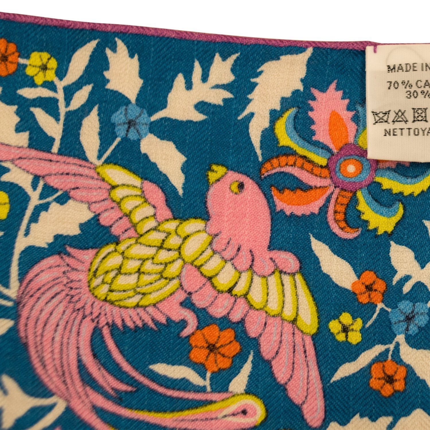 Hermes "Jardins de Soie" Blue Cashmere and Silk Shawl Scarf 140cm