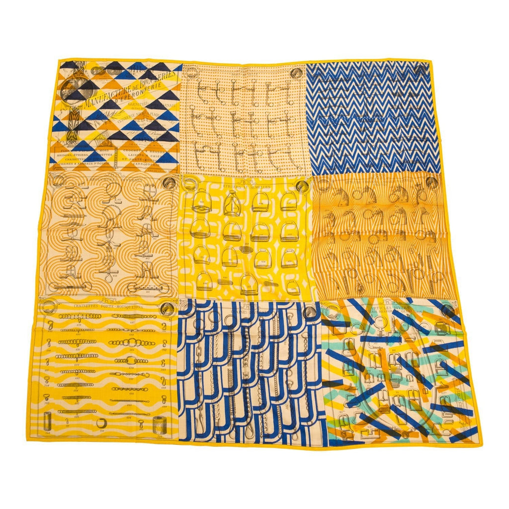 Hermes "Manufacture de Boucleries" Yellow Cashmere and Silk Shawl Scarf 140cm