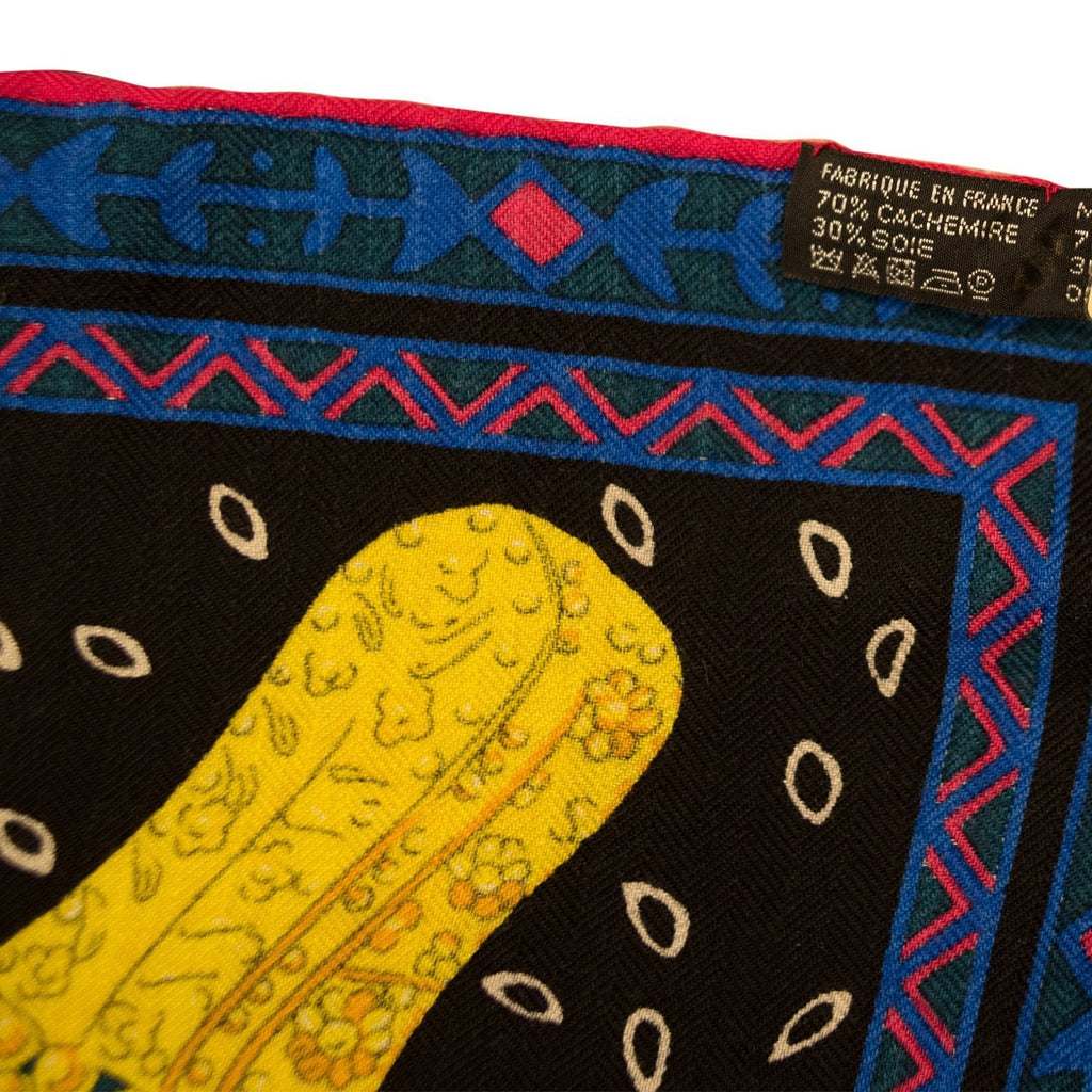 Hermes "Cavaliers du Caucase" Black Cashmere and Silk Shawl 140cm