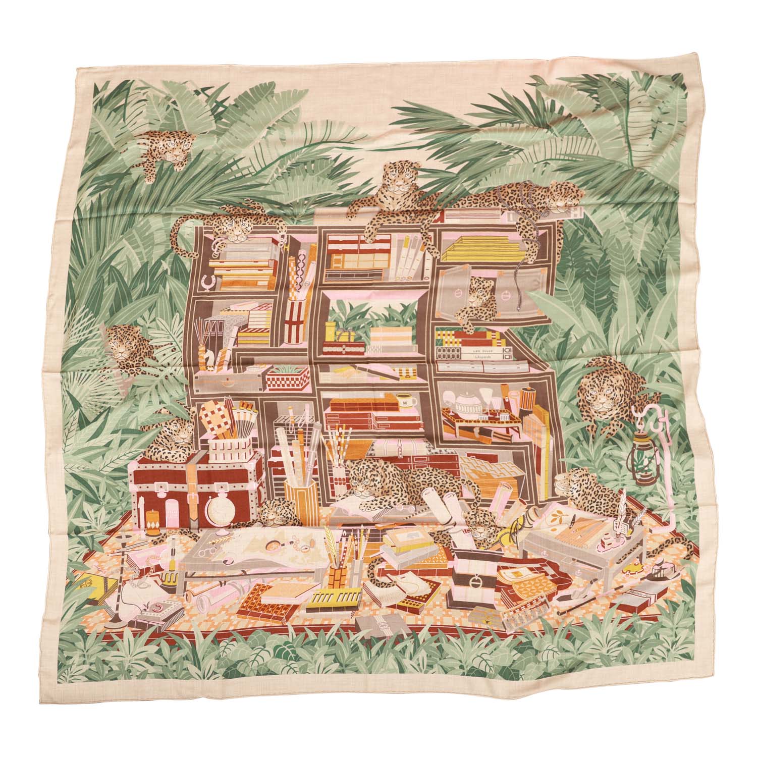 Hermes "Les 12 Leopards" Cashmere and Silk Shawl Scarf 140cm