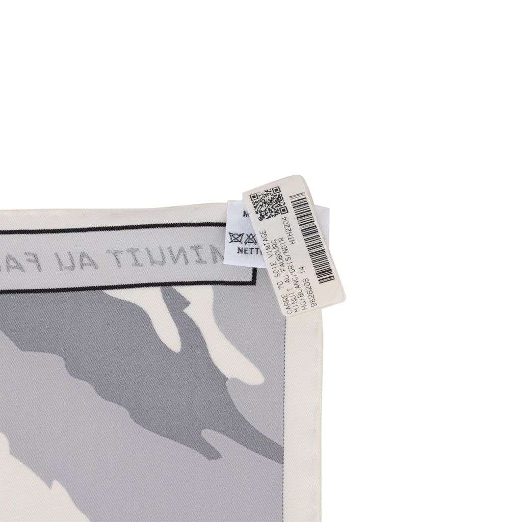 Hermes "Minuit au Faubourg" White Silk Twill Scarf 70cm