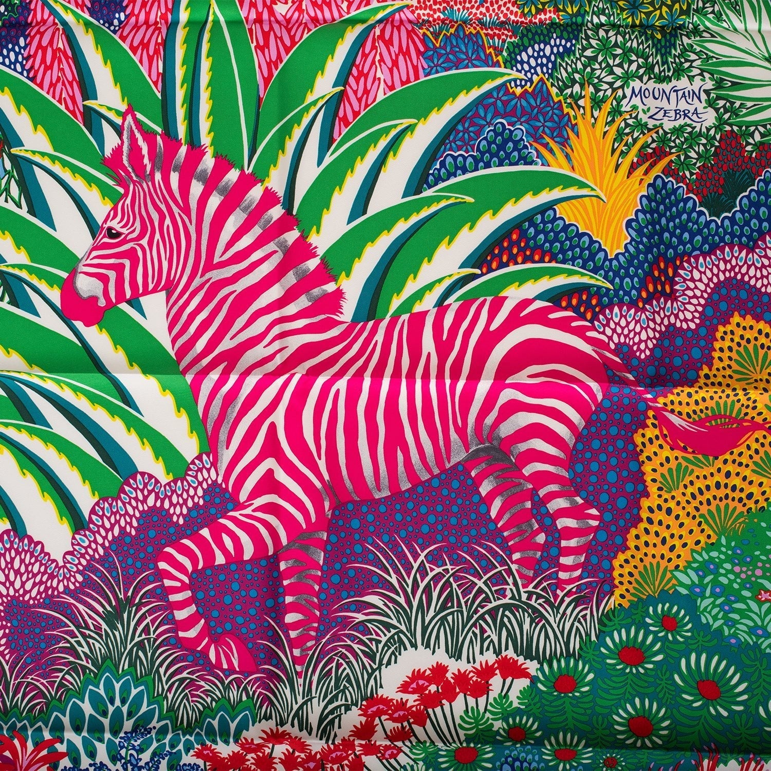 Hermes "Mountain Zebra" Fuchsia Silk Twill Scarf 90cm