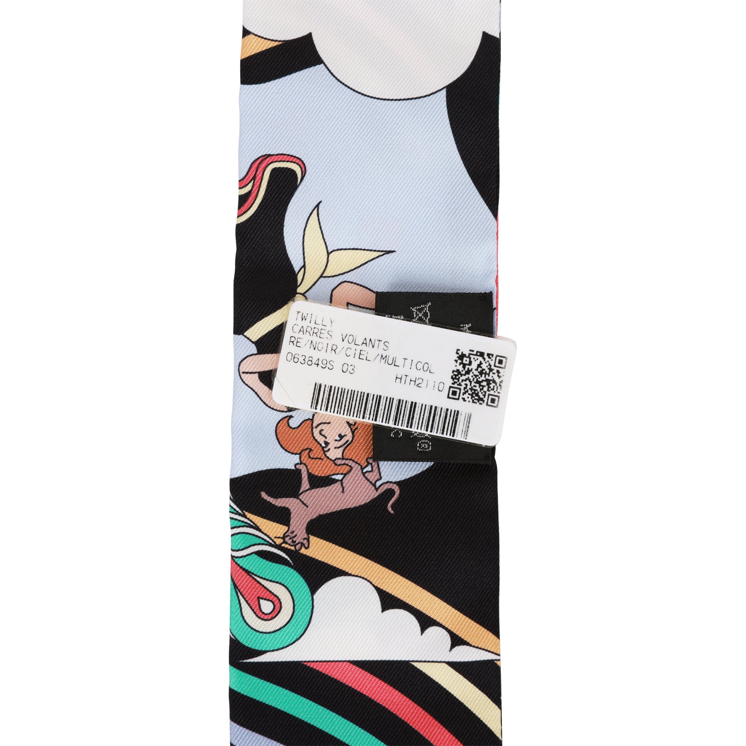 Hermes "Carres Volants" Black Silk Twilly