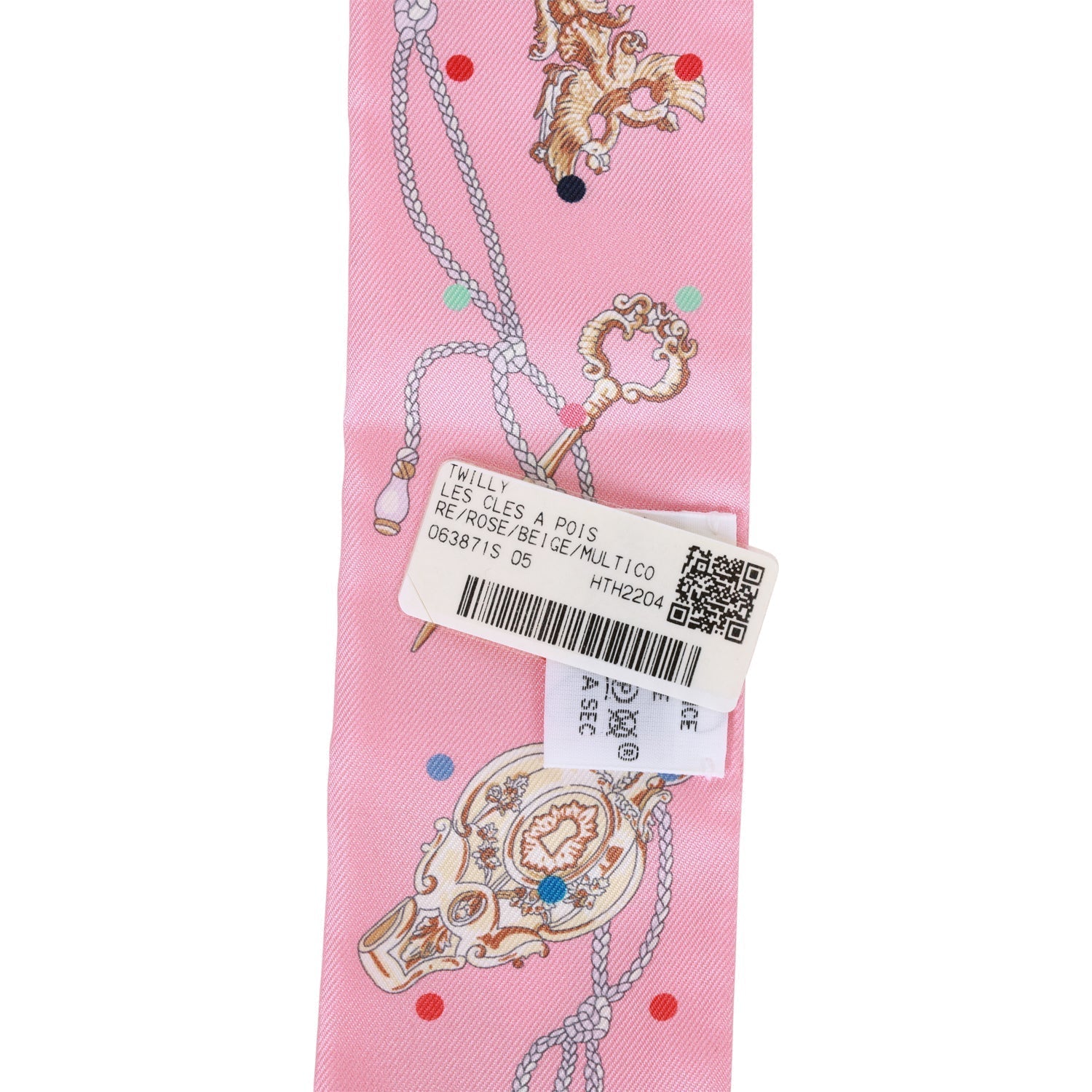 Hermes "Les Cles A Pois" Pink Silk Twilly Pair