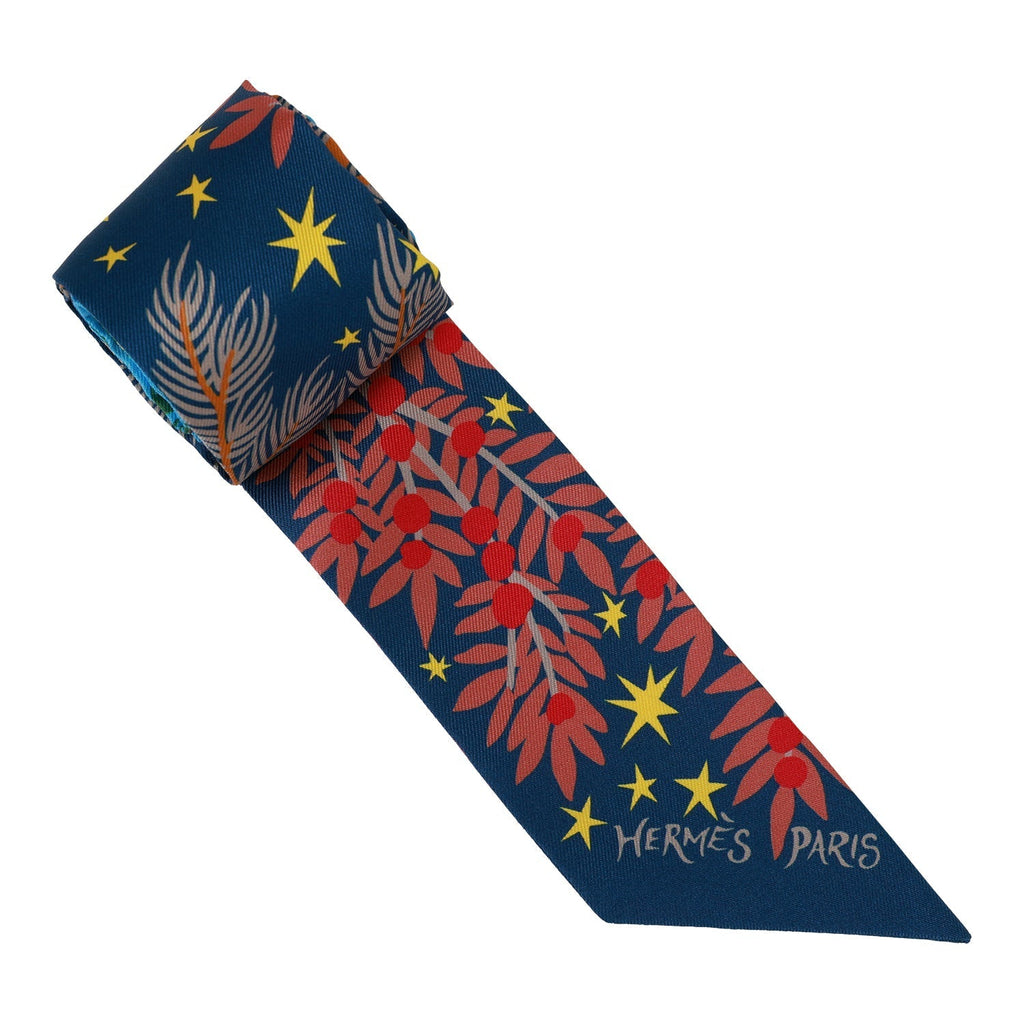 Hermes "Sous Le Charme D'Orphee" Marine Silk Twilly
