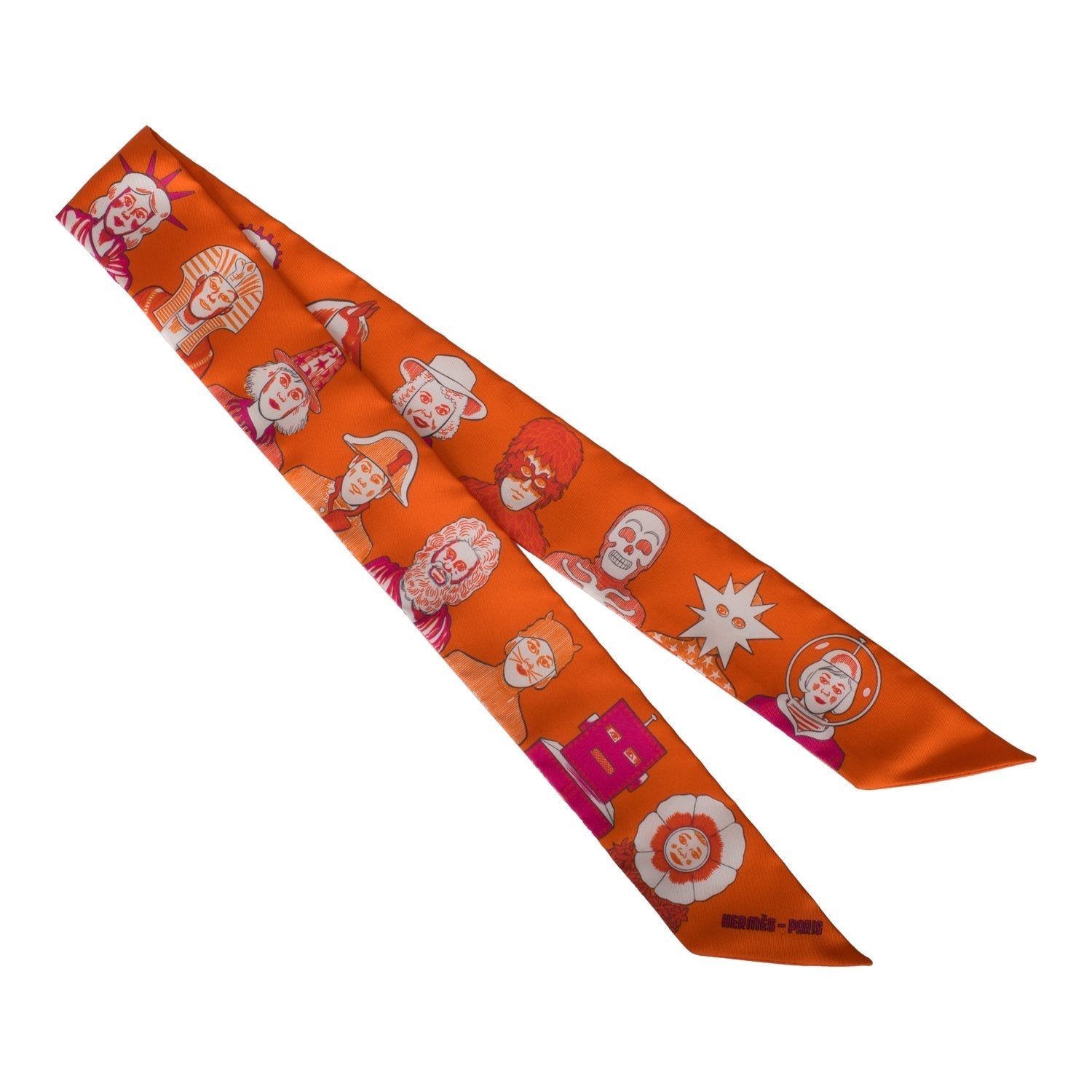Hermes "Dress Code" Orange Silk Twilly