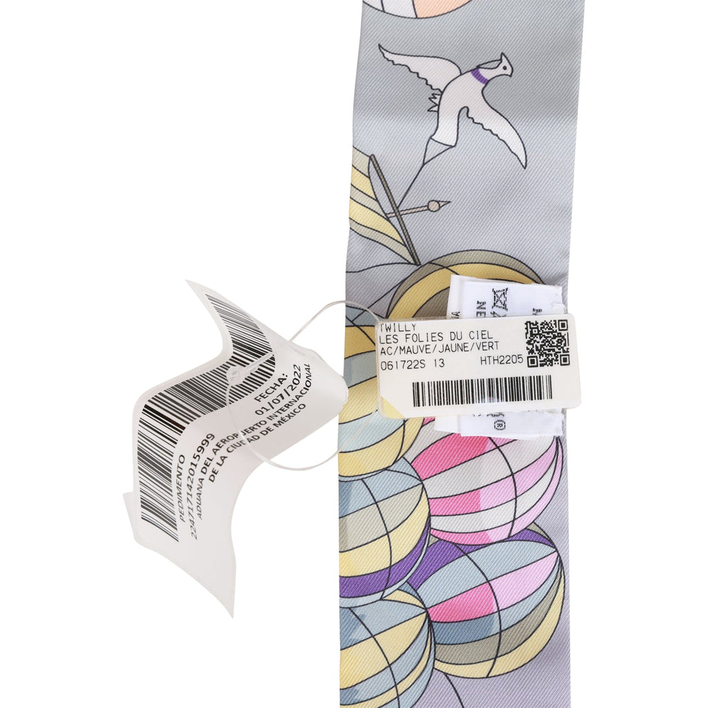 Hermes "Les Folies du Ciel" Mauve Silk Twilly