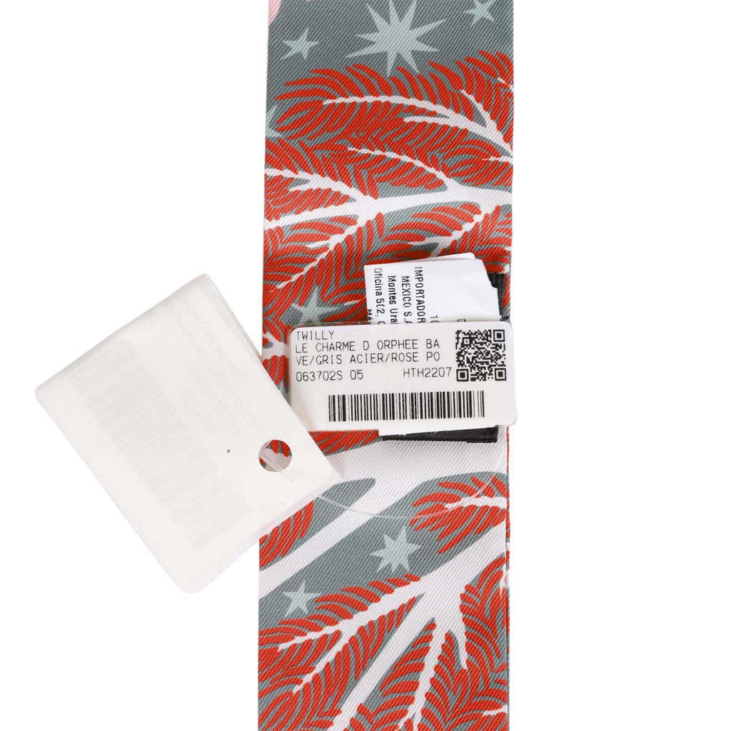 Hermes "Sous Le Charme D'Orphee" Gris Acier Silk Twilly Pair