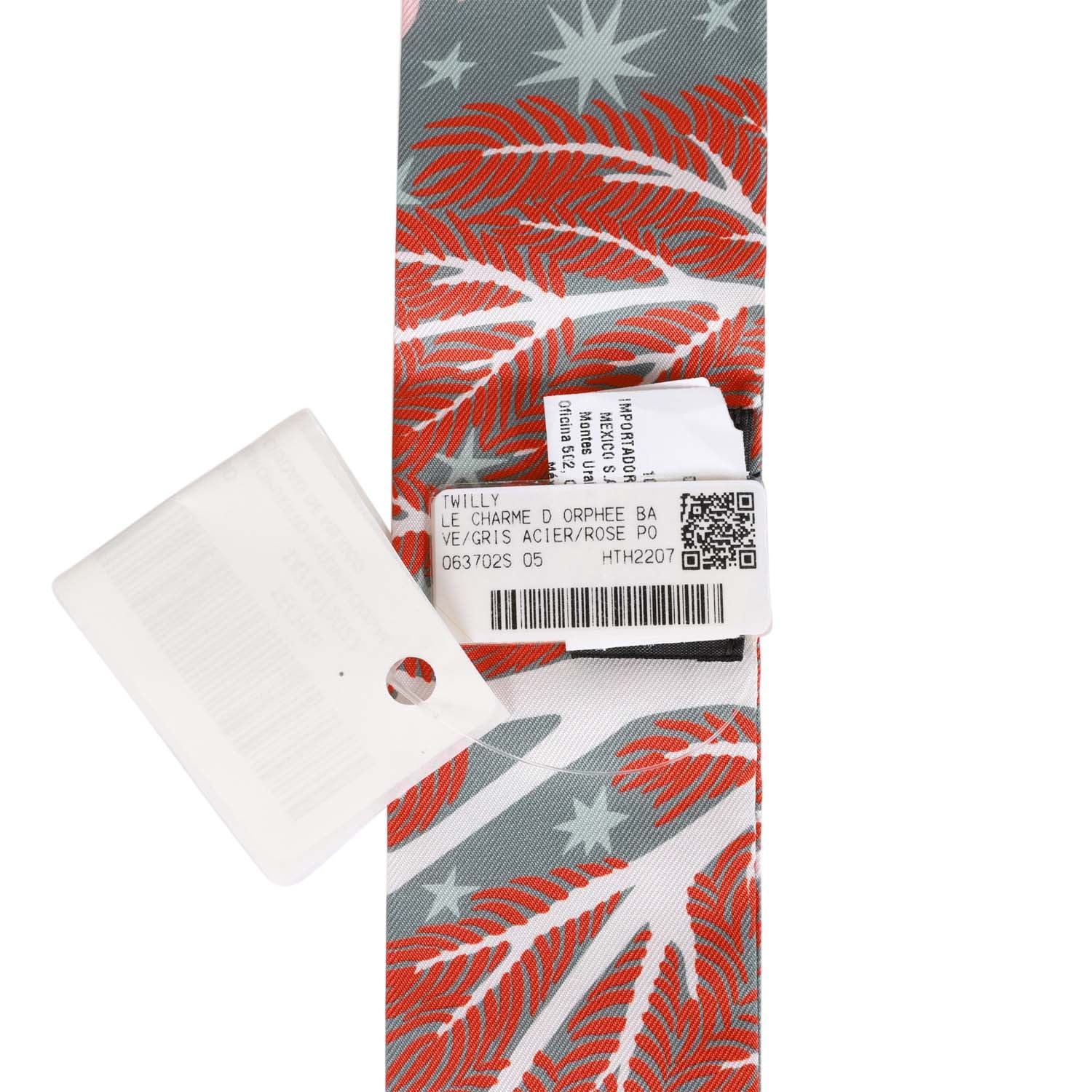 Hermes "Sous Le Charme D'Orphee" Gris Acier Silk Twilly Pair