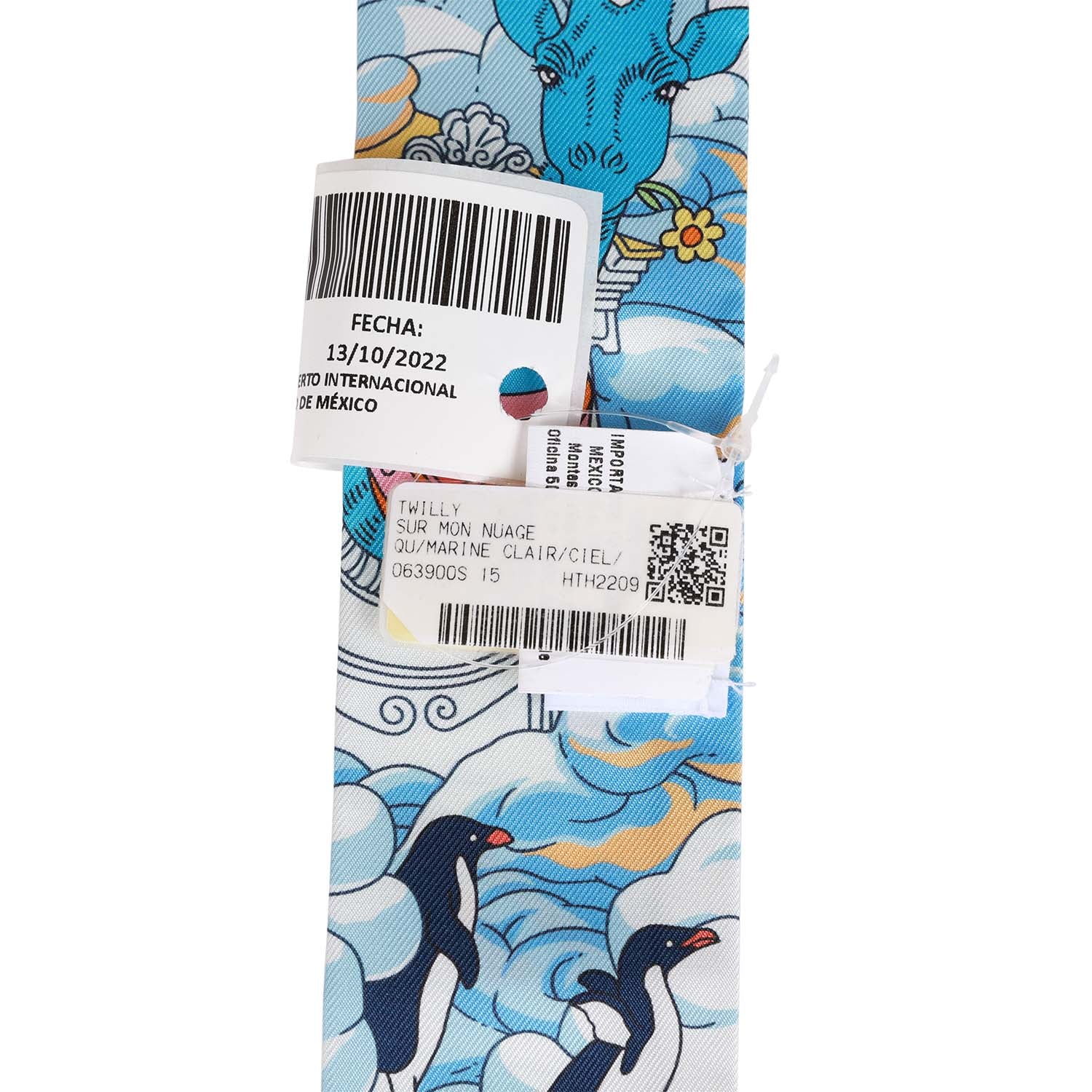 Hermes "Sur Mon Nuage" Marine Clair Silk Twilly Pair
