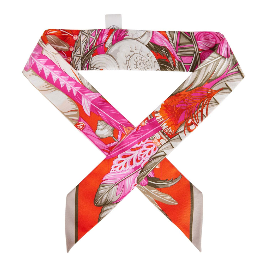 Hermes "Danse Pacifique" Orange Silk Twilly Pair
