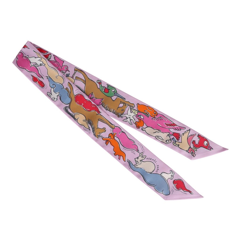 Hermes "Mille et Un Lapins" Parme Silk Twilly Pair