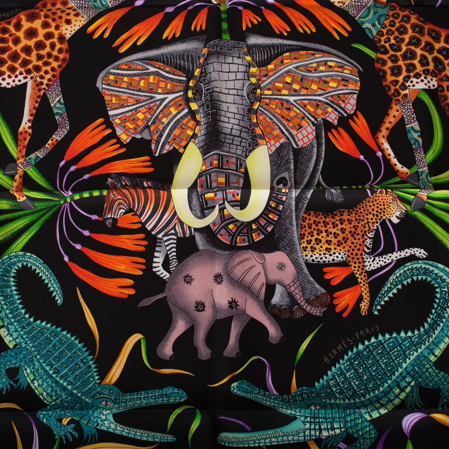 Hermes "La Marche de Zambeze" Silk Twill Scarf 90cm