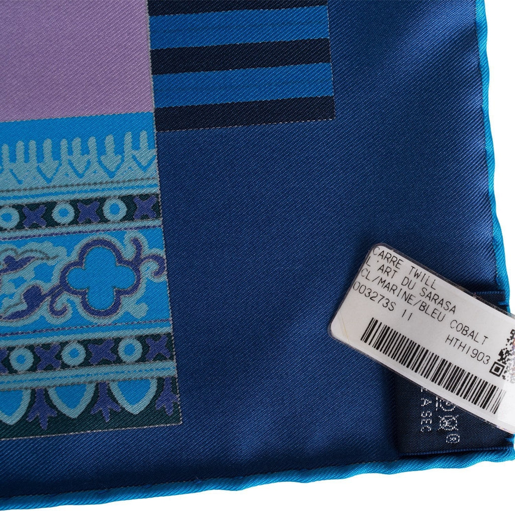 Hermes "L'Art du Sarasa" Ciel Silk Twill Scarf 90cm